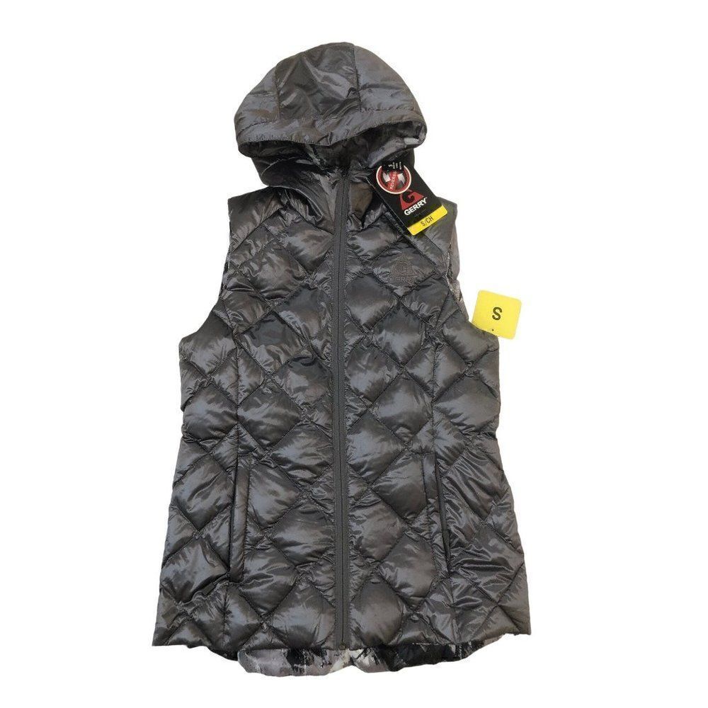 Gerry Womens Reversible Down Vest Silver Hooded Packable Size S New
